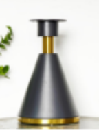 Two-Tone Dark Gray and Gold Tapered Metal Pillar Candle Holder