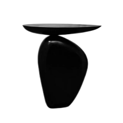 Glossy Black Sculptural Organic Pebble Pedestal Round Tray-Top Accent Side Table