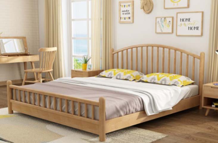 Light Natural Solid Wood Arched Spindle Queen Platform Bed