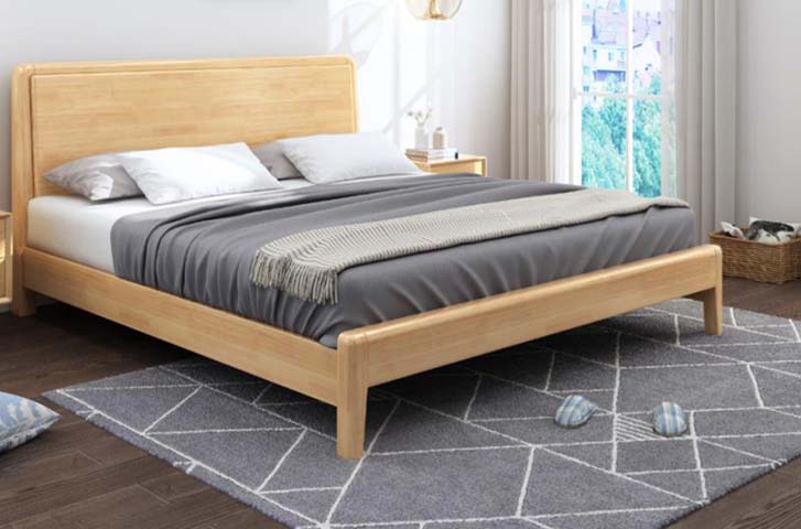 Light Natural Solid Wood Platform Bed with Rounded Panel Headboard and Matching Footboard