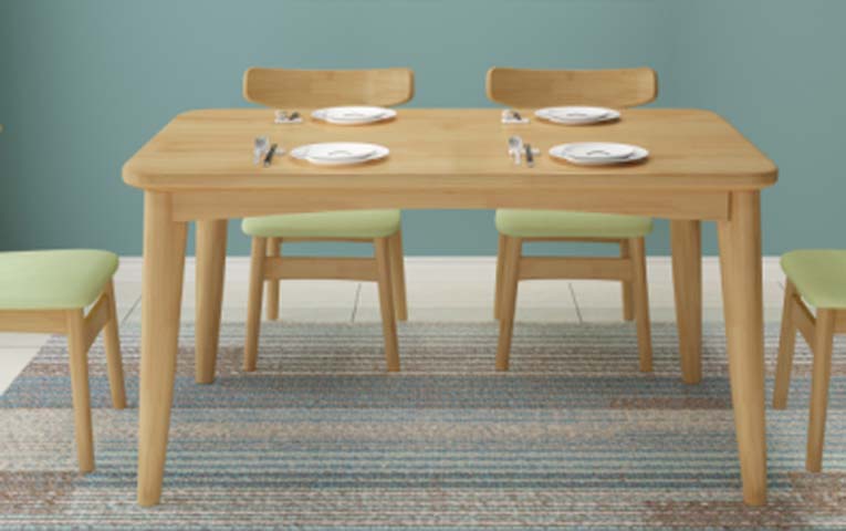 Light Natural Wood 4-Seater Rounded Rectangular Dining Table