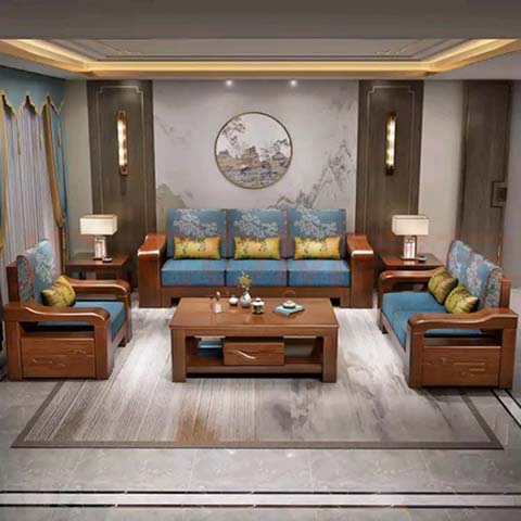 New Chinese Style Walnut Brown Solid Wood Storage Coffee Table