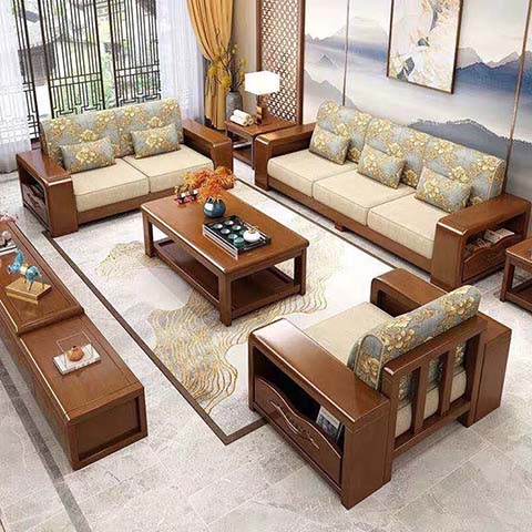 Walnut-Tone Solid Wood Rectangular Coffee Table with Lower Open Storage Shelf