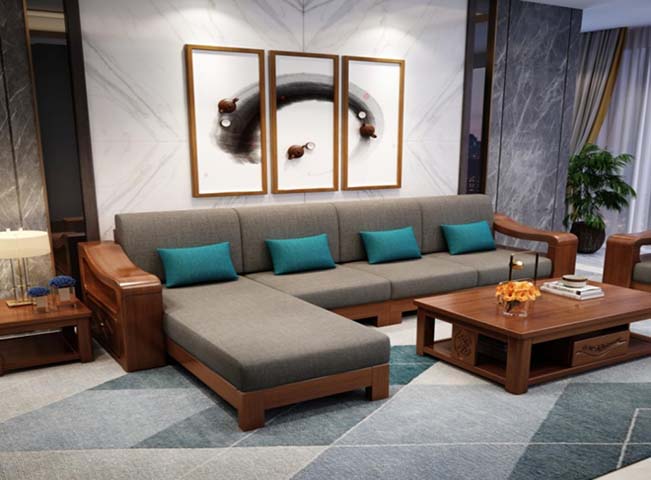 L-Shaped Solid Wood Frame Fabric Sectional Sofa with Left Chaise