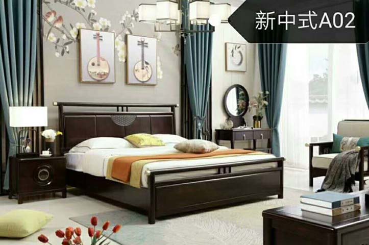 New Chinese Style A02 Solid Wood Double Bed