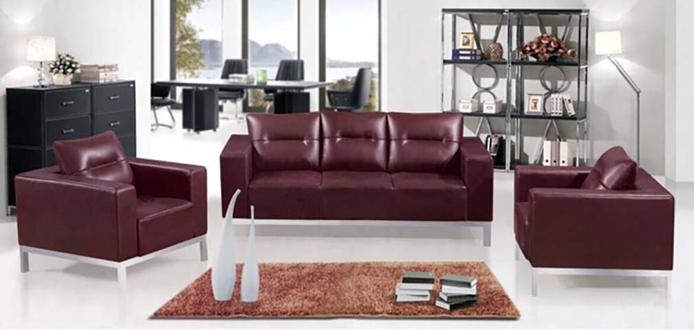 3-Piece Burgundy Faux Leather Office Reception Sofa Set