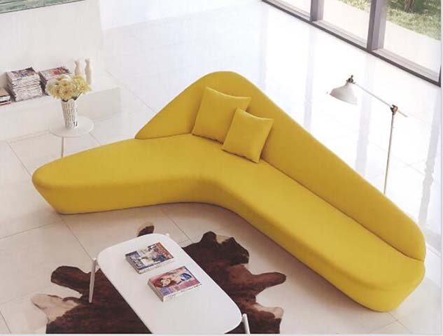 Mustard Yellow Asymmetrical Boomerang Armless Curved Sectional Sofa