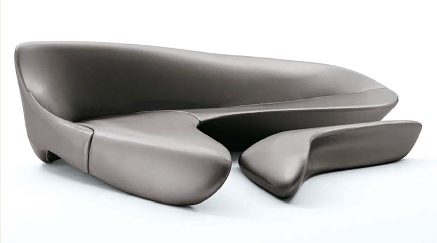 Matte Gray Asymmetric Biomorphic Sculptural Modular Sofa