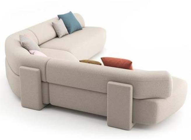 Beige Upholstered Curved Modular Sectional Lounge Sofa