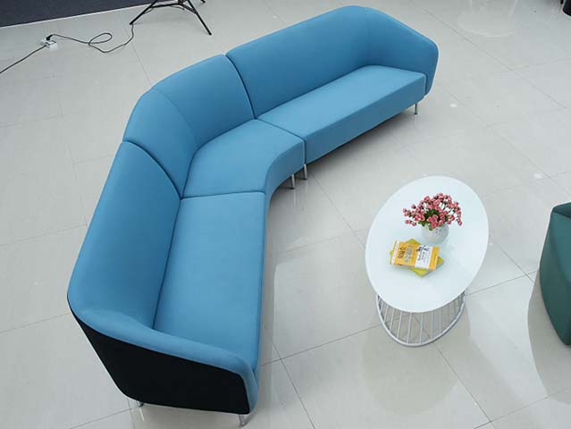 Two-tone Blue Black Curved Modular Armless Office Reception Sofa