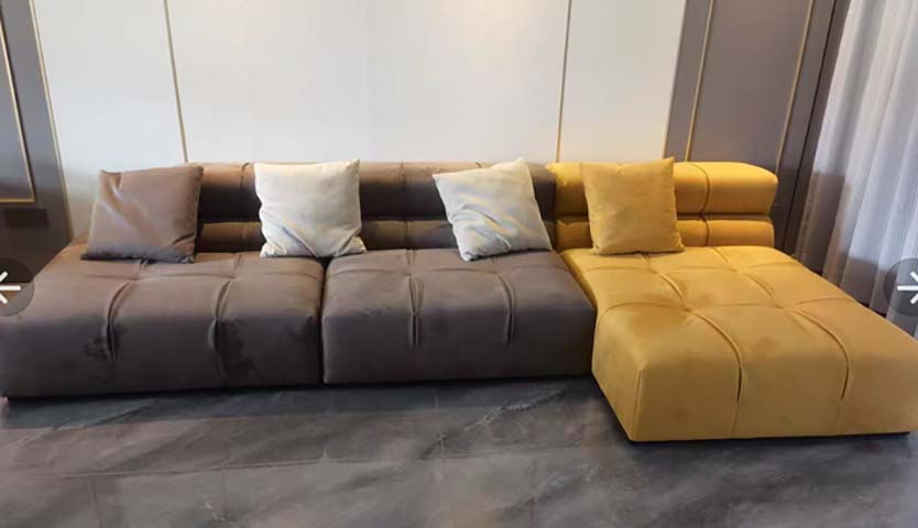 L-Shape Tufted Fabric Modular Sectional Sofa