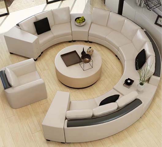 Modern Off-White 360-Degree Circular Sectional Lounge Sofa Set with Armchair and Coffee Table