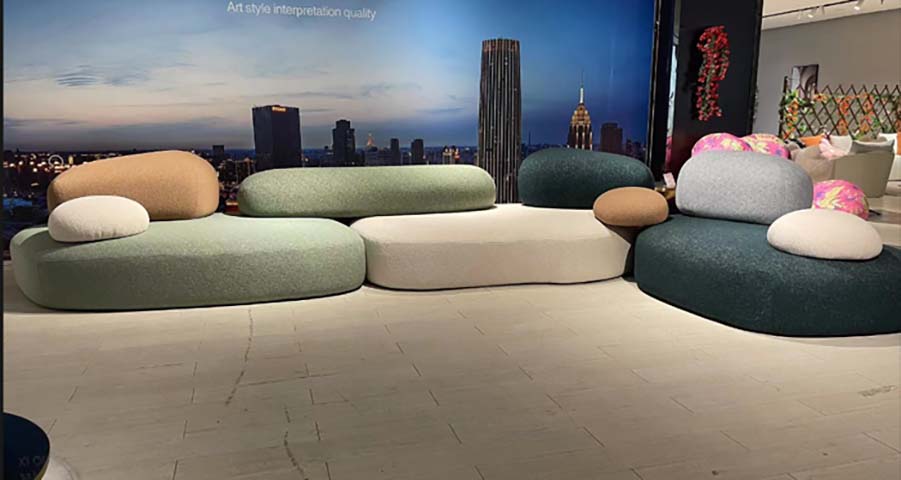 Multi-Tone Boucle Pebble Modular Curved Sectional Sofa