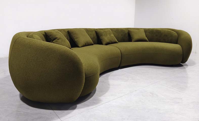 Olive Green Textured Upholstered Curved Modular Sectional Sofa
