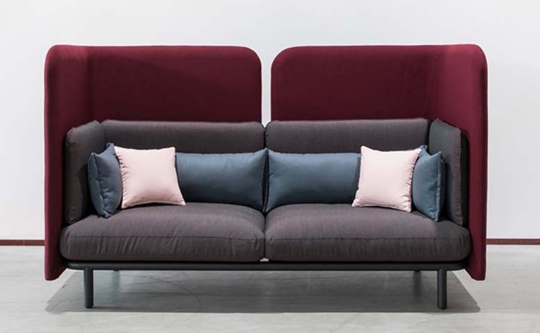 Two-Tone Fabric Two-Seater High-Back Privacy Booth Sofa