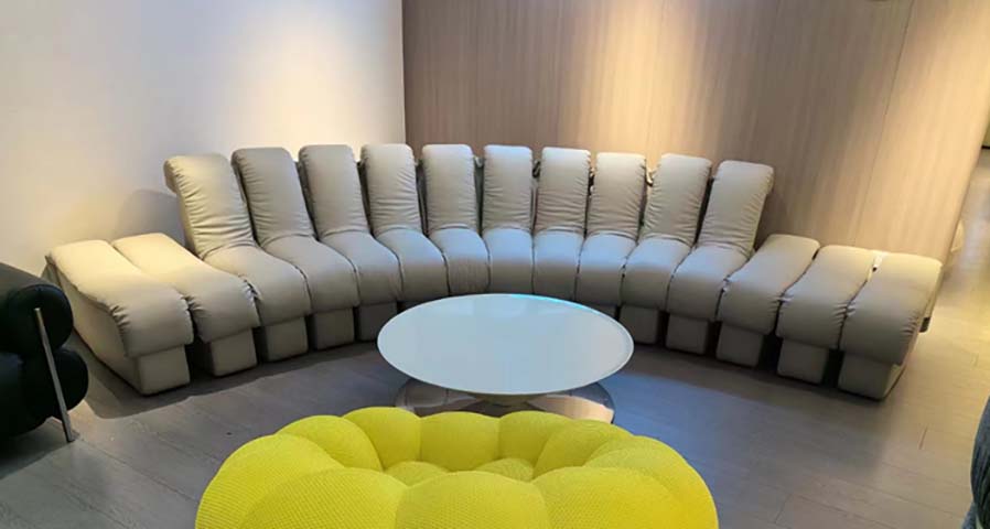Light Beige Curved Segmented Modular Sectional Sofa