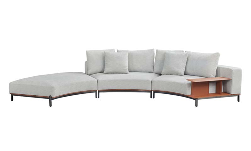 Light Gray Woven Curved Sectional Sofa with Left Chaise and Integrated Right Side Table