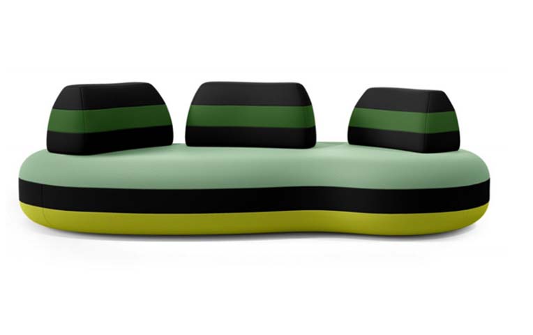 Curved Armless Color-Block Three-Seater Sofa