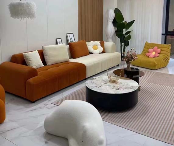 Two-Tone Modular Fabric Sectional Sofa