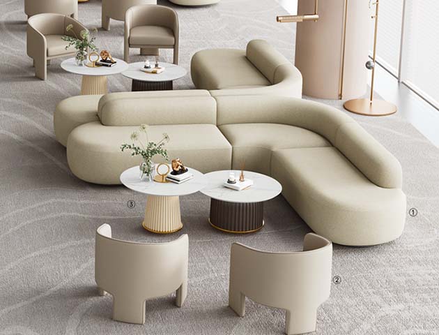 Beige Curved Modular L-Shaped Sectional Lounge Sofa