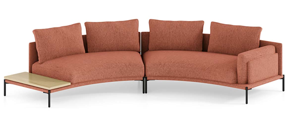 Curved 4-Seat Modular Fabric Sofa with Integrated Left Side Table