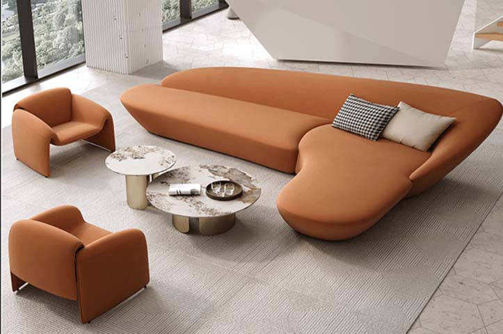 Terracotta Organic Freeform Curved Sectional Sofa with Integrated Chaise