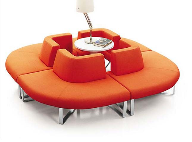Modular Circular 4-Seat Lounge Sofa Set with Integrated Center Table