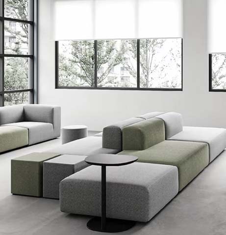 Modular Block Fabric Lounge Sectional Sofa with Ottomans
