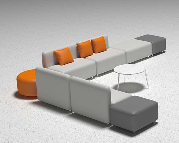 L-Shaped Modular Sectional Lounge Set with Ottomans and Round Coffee Table
