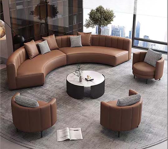 Brown Channel-Tufted Curved Modular Sectional Sofa Set with Matching Barrel Accent Chairs