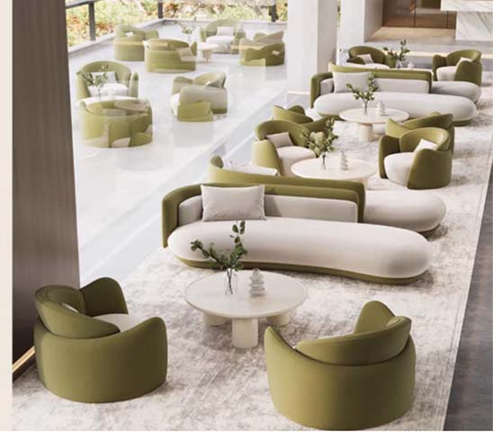 Curved Upholstered Modular Lounge Seating Set with Accent Chairs and Round Coffee Table