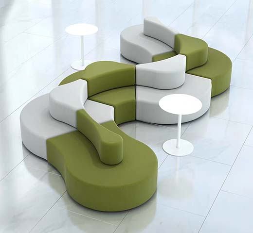 Two-Tone Olive Green Light Grey Serpentine Modular Lounge Seating Set
