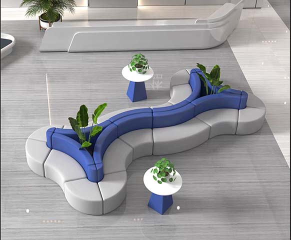 S-Curve Modular Upholstered Lobby Bench with Integrated Planters