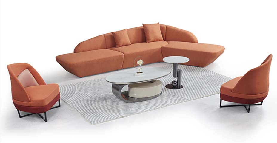 Terracotta Curved Modular Sectional Sofa Living Room Set with Lounge Chairs, Oval Coffee Table and Side Table