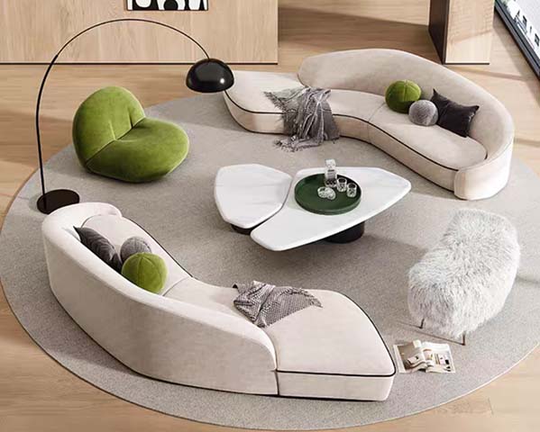 Cream Curved Modular Circular Conversation Sectional Sofa Set