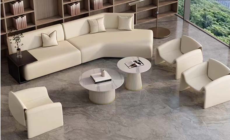 Cream Curved Modular Lounge Sofa with Integrated End Side Table