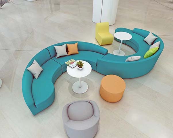 S-Shaped Modular Curved Fabric Lounge Seating Set with Side Tables, Ottomans and Accent Chairs