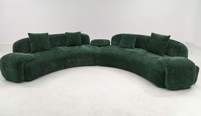 Dark Green Plush Curved Modular Sectional Sofa