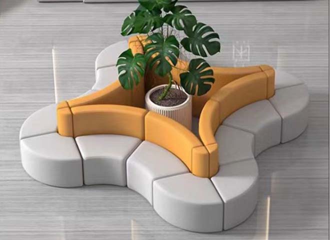 Three-Lobed Modular Curved Lounge Seating with Central Planter Cavity