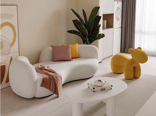White Boucl&eacute; Curved 2-Seater Upholstered Sofa