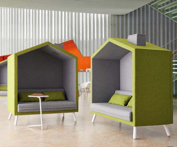Single-Person House-Shaped Upholstered Acoustic Office Privacy Lounge Booth