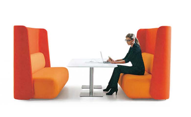 Two-Seat Acoustic Privacy Lounge Booth Set With Center Meeting Table