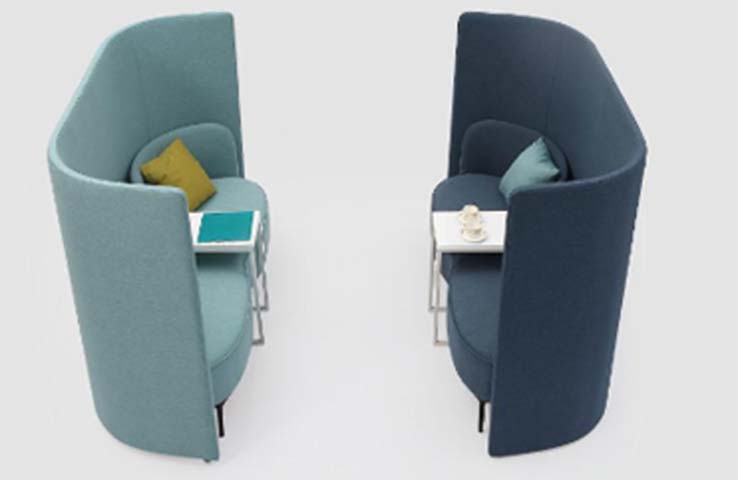 High-Back Semi-Enclosed Privacy Lounge Pod Chair with Integrated Side Work Surface