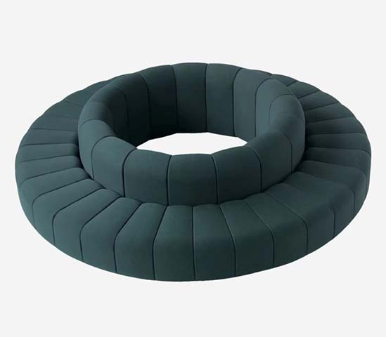 Dark Green Channel-Tufted Enclosed Circular Modular Lounge Sofa