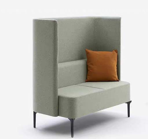 2-Seat Sage Green High-Back Privacy Booth Lounge Seat with Black Metal Legs