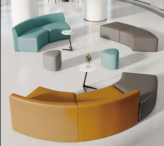 Modular Curved Sectional Lounge Seating Set with Ottomans and Side Tables