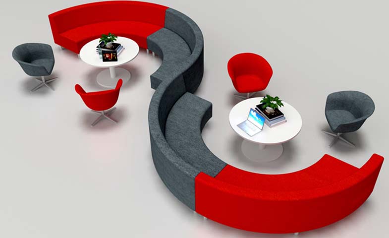 Modular S-Shaped Curved Office Lounge Seating Set with Round Tables and Swivel Armchairs