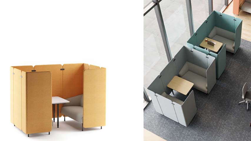 Semi-Enclosed Single-Seat Acoustic Office Focus Booth with Integrated Bench and Worktable
