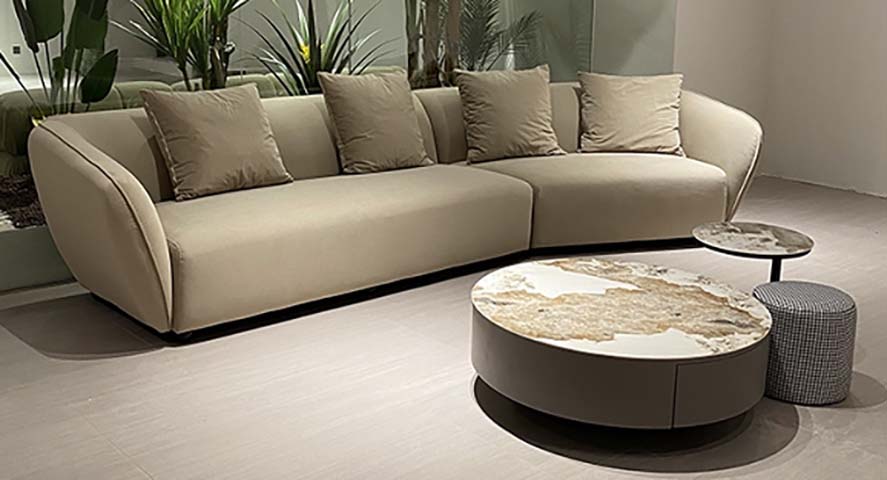 Modern Curved 4-Seater Upholstered Sofa