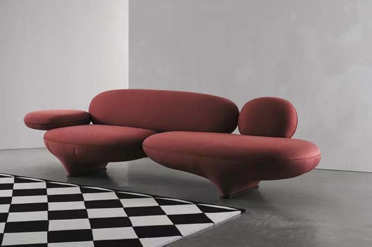 Asymmetrical Organic Pebble Woven Fabric Loveseat Sofa